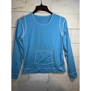 Athleta Women's Shirt Top Long Sleeve Blue Pouch Pocket Medium